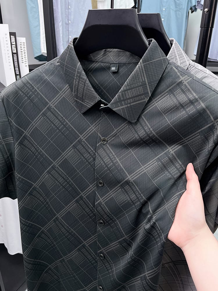 Deep Black Linear Texture Regular Fit Office Wear Shirt