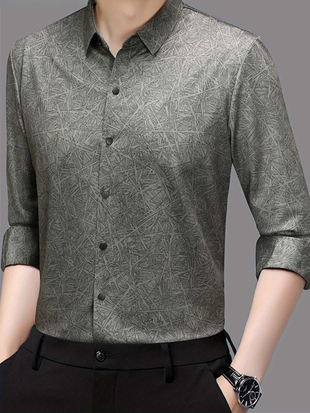 Ash Grey Abstract Print Slim Fit Shirt