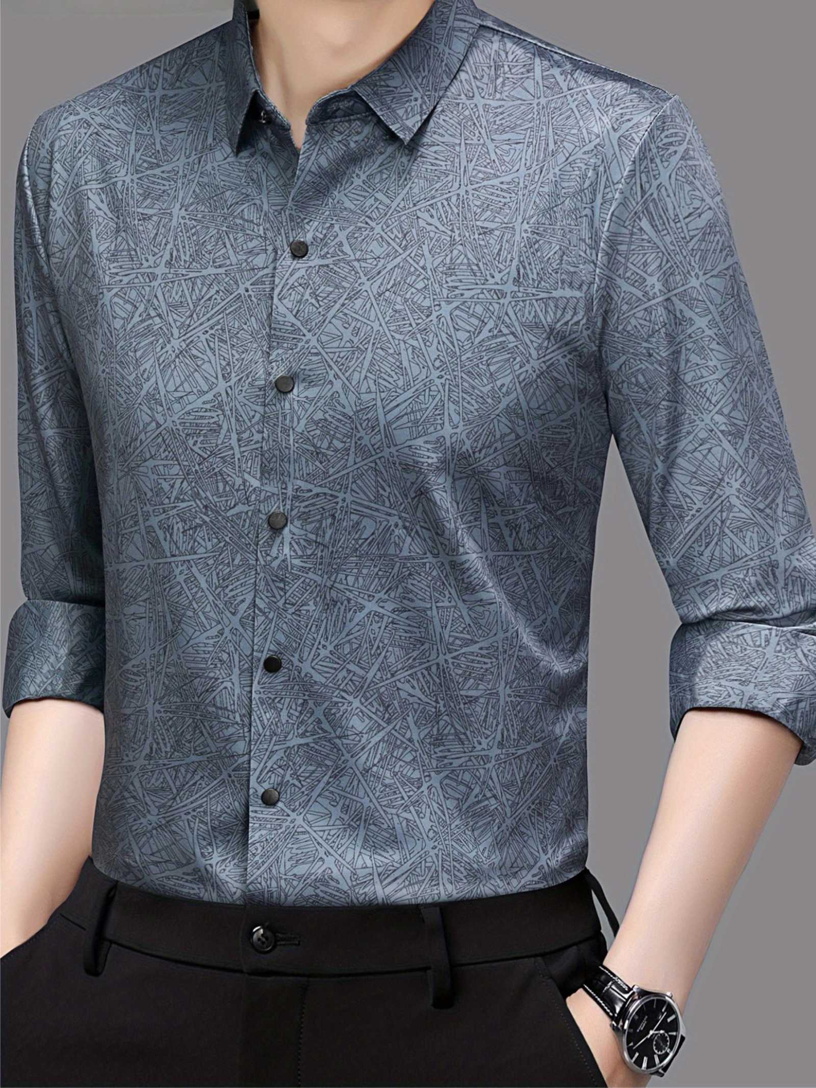 Slate Blue Abstract Print Slim Fit Shirt