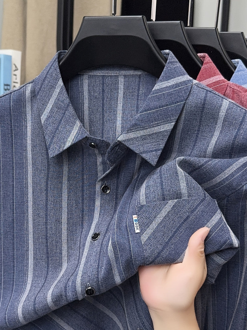 Steel Blue Vertical Stripe Slim Fit Shirt