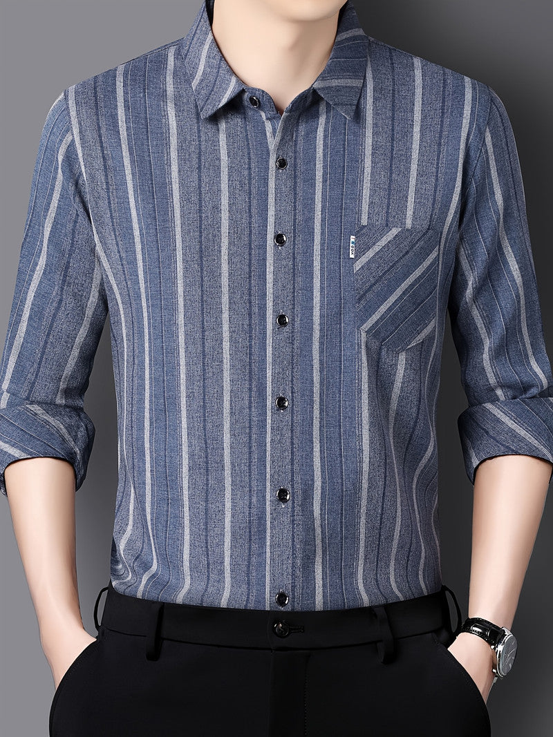 Steel Blue Vertical Stripe Slim Fit Shirt