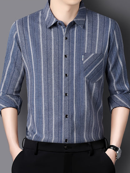 Steel Blue Vertical Stripe Regular Fit Office Shirt