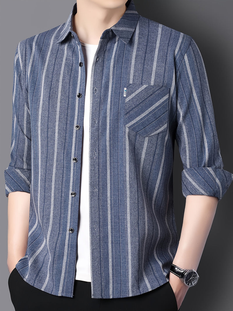 Steel Blue Vertical Stripe Slim Fit Shirt