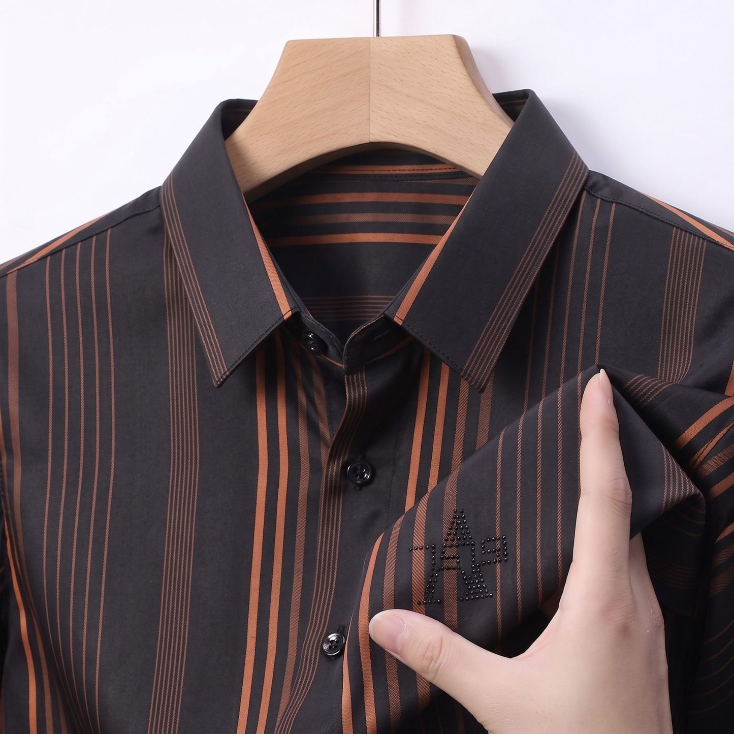 Men's Black & Rust Vertical Stripe Stretch Shirt