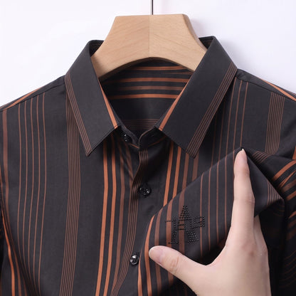Men's Black & Rust Vertical Stripe Stretch Shirt