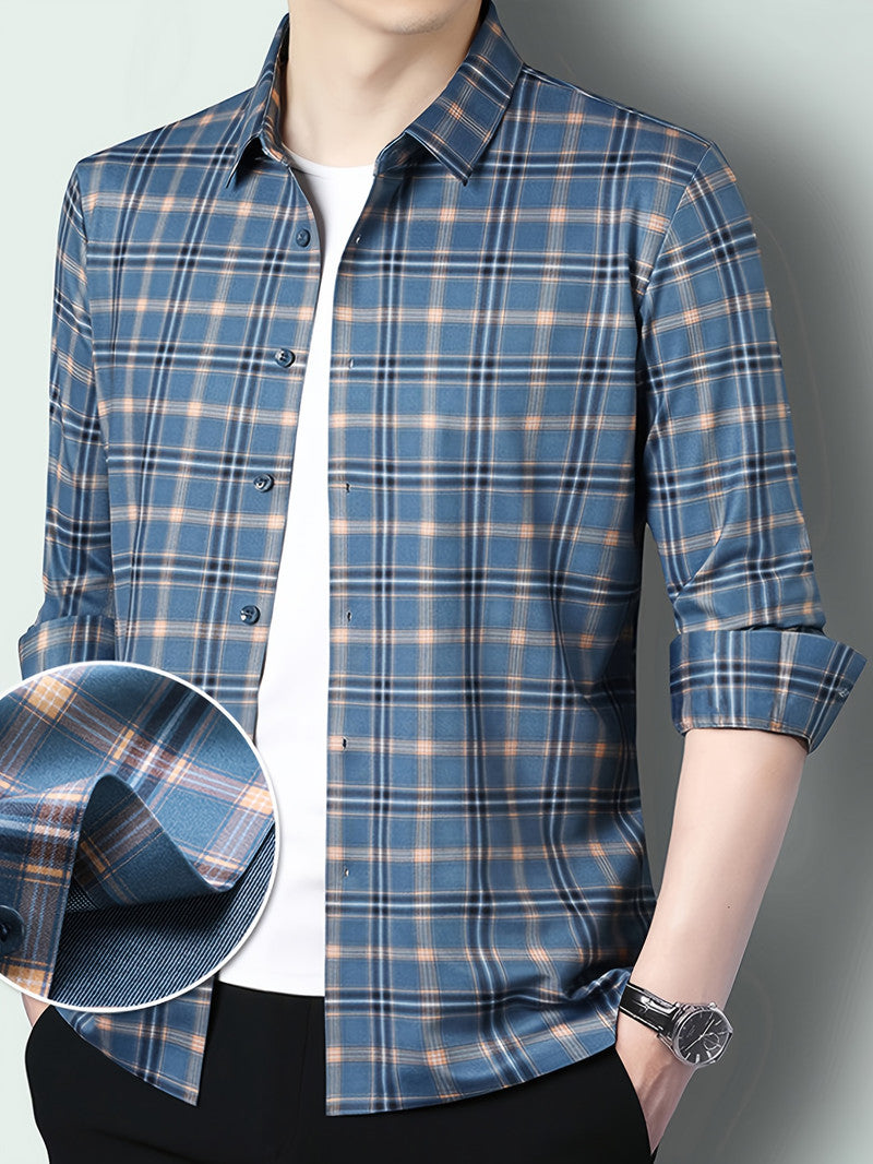 Ocean Blue Classic Check Regular Fit Office Shirt