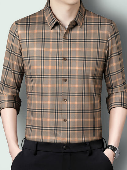 Mocha Brown Classic Check Regular Fit Office Shirt