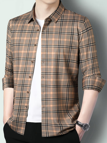 Mocha Brown Classic Check Regular Fit Office Shirt