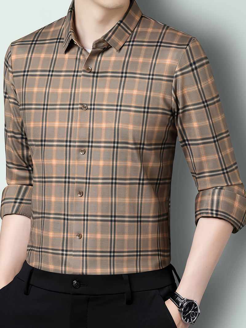 Mocha Brown Classic Check Slim Fit Shirt