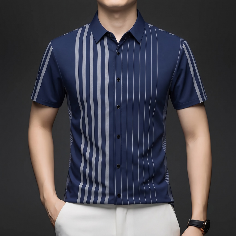 Navy Linear Regular Fit Office Wear Shirt