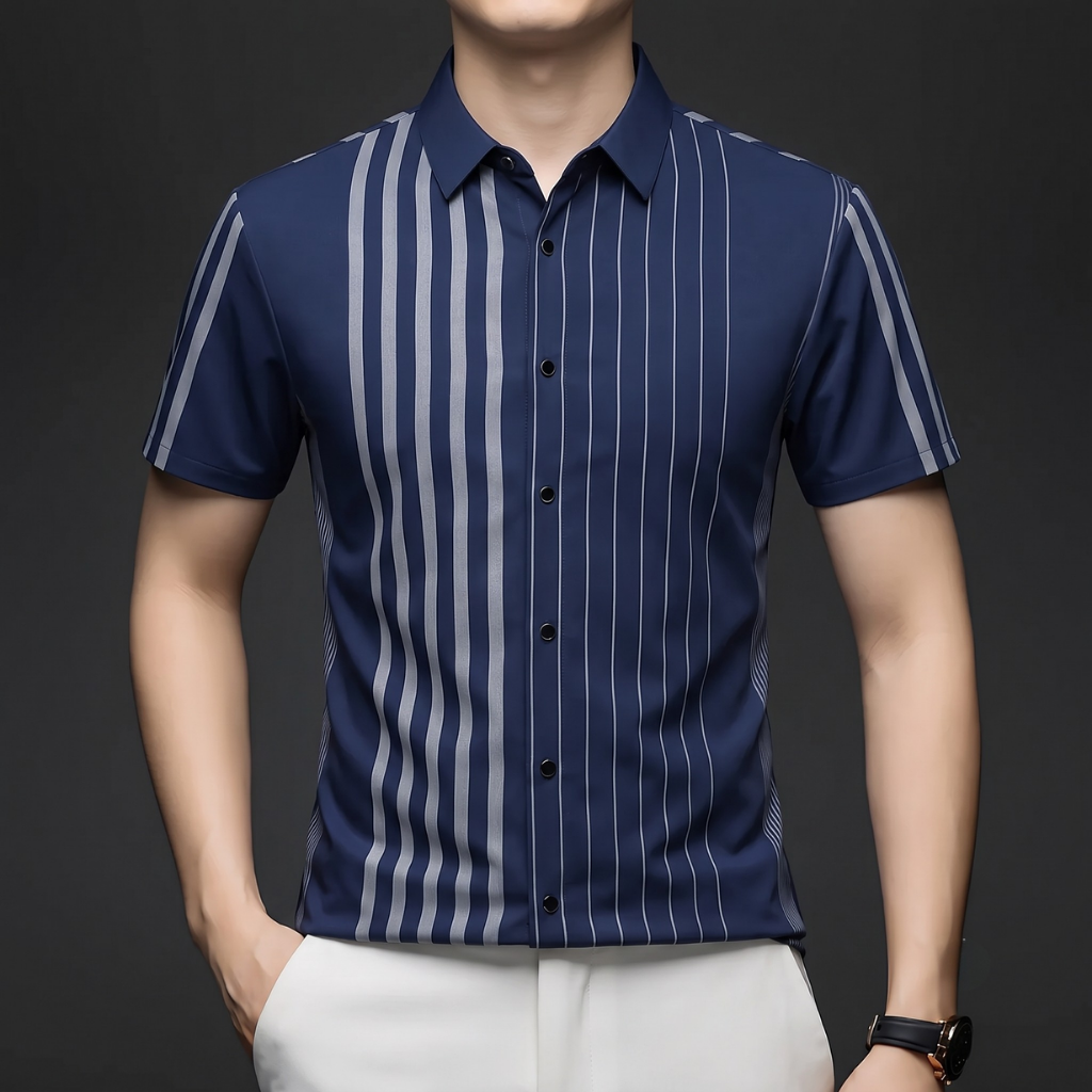 Navy Linear Regular Fit Office Wear Shirt