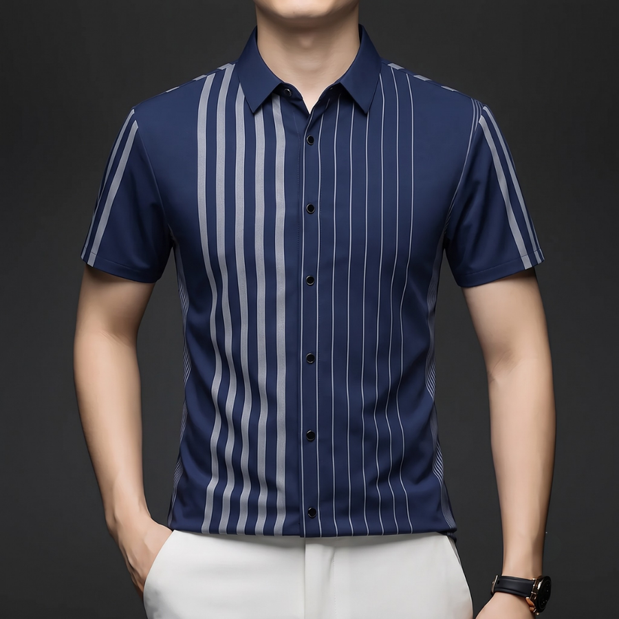 Navy Linear Regular Fit Office Wear Shirt