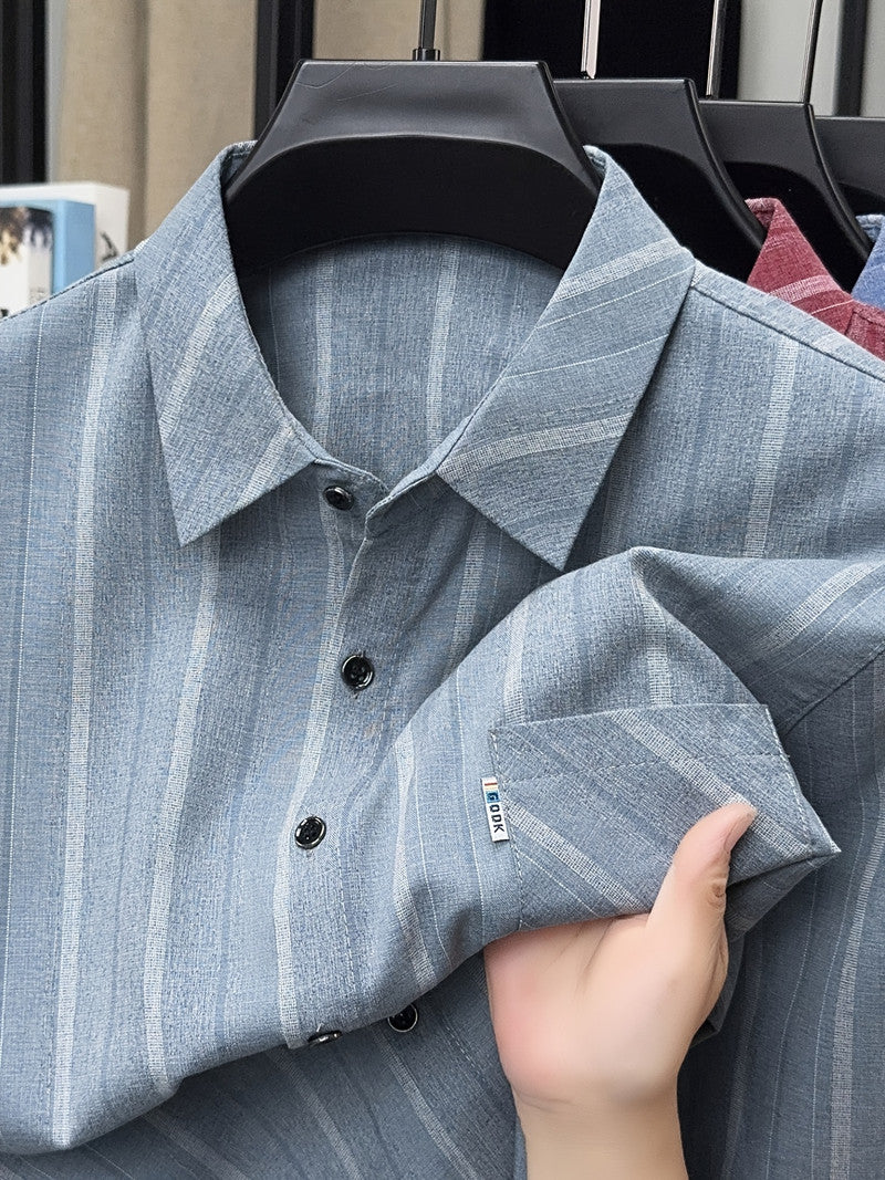 Grey-blue Vertical Stripe Slim Fit Shirt