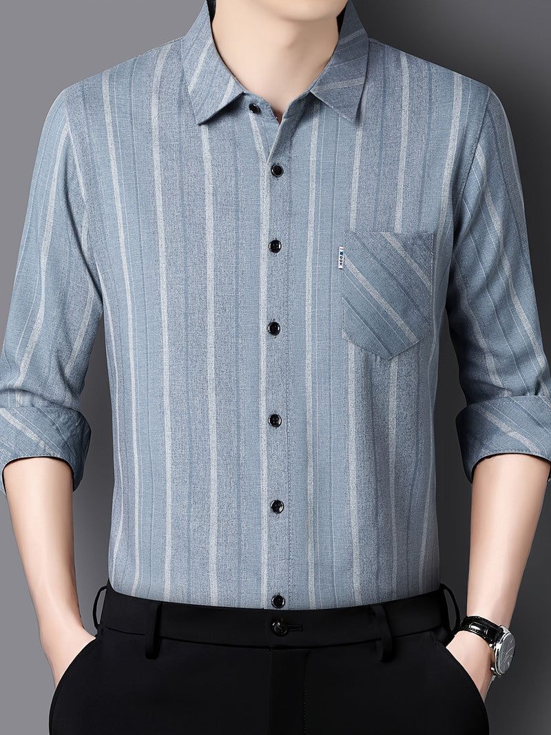 Grey-blue Vertical Stripe Slim Fit Shirt