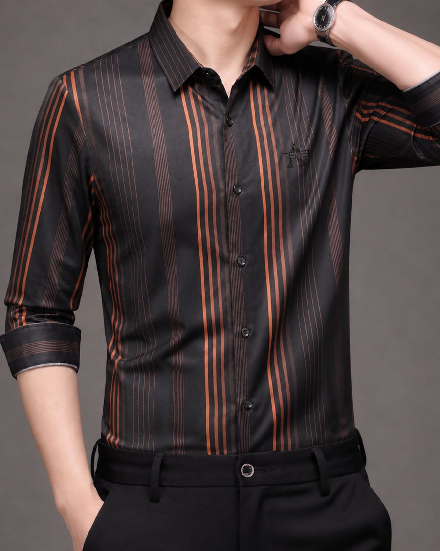 Men's Black & Rust Vertical Stripe Stretch Shirt