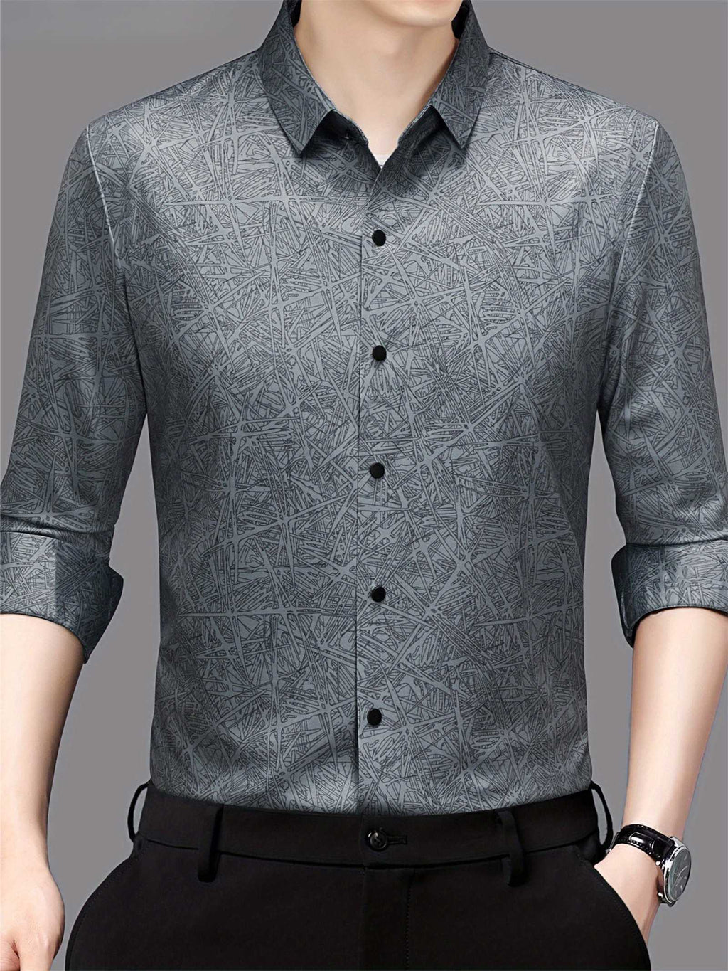 Graphite Abstract Print Slim Fit Shirt