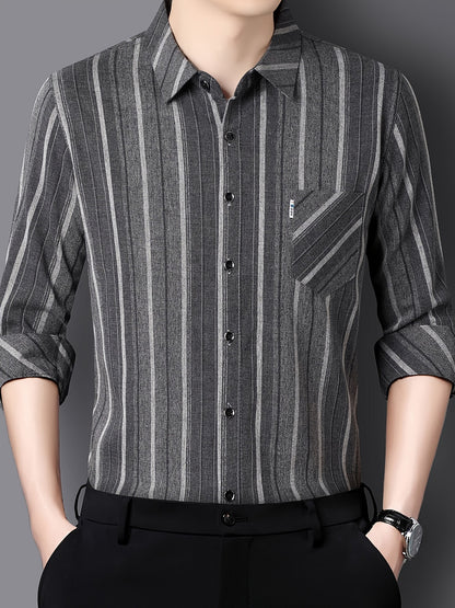 Charcoal Shadow Vertical Stripe Regular Fit Office Shirt