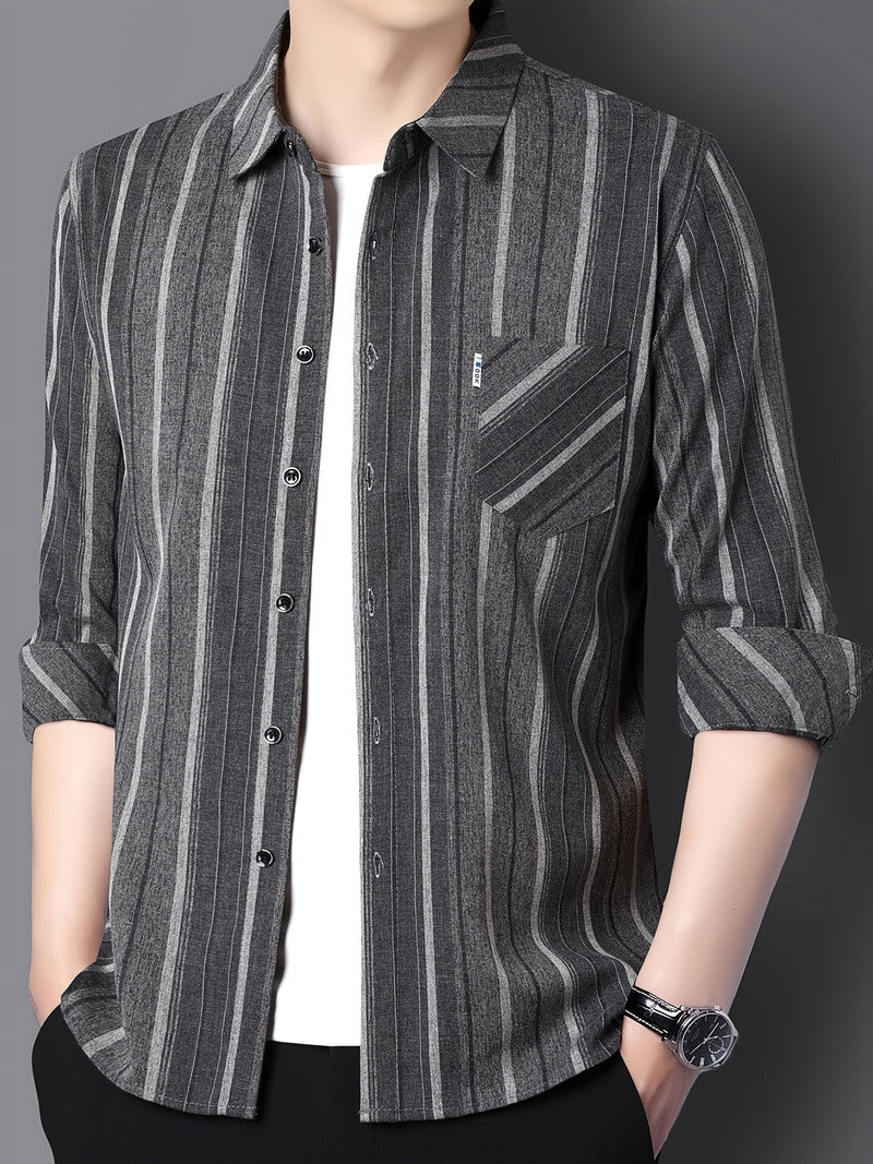 Charcoal Shadow Vertical Stripe Slim Fit Shirt