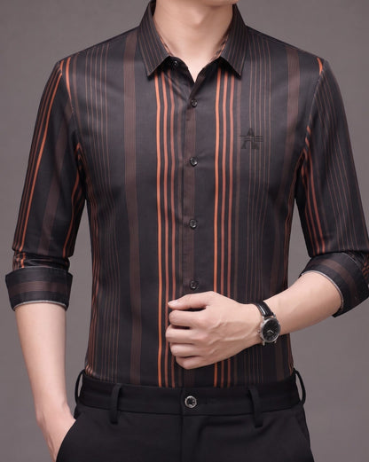 Men's Black & Rust Vertical Stripe Stretch Shirt