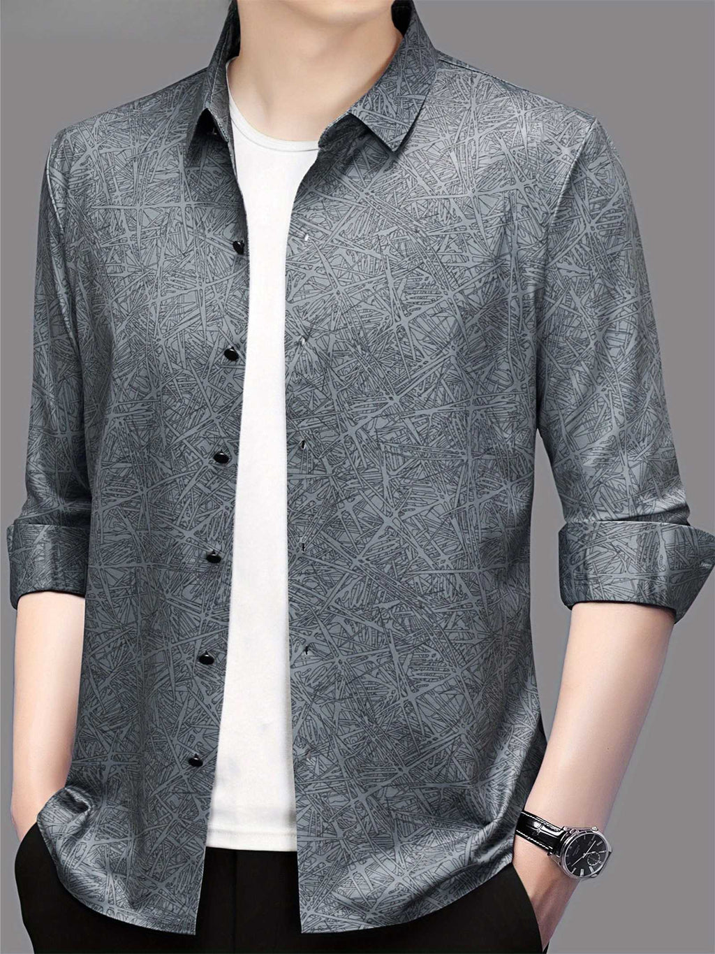 Graphite Abstract Print Slim Fit Shirt