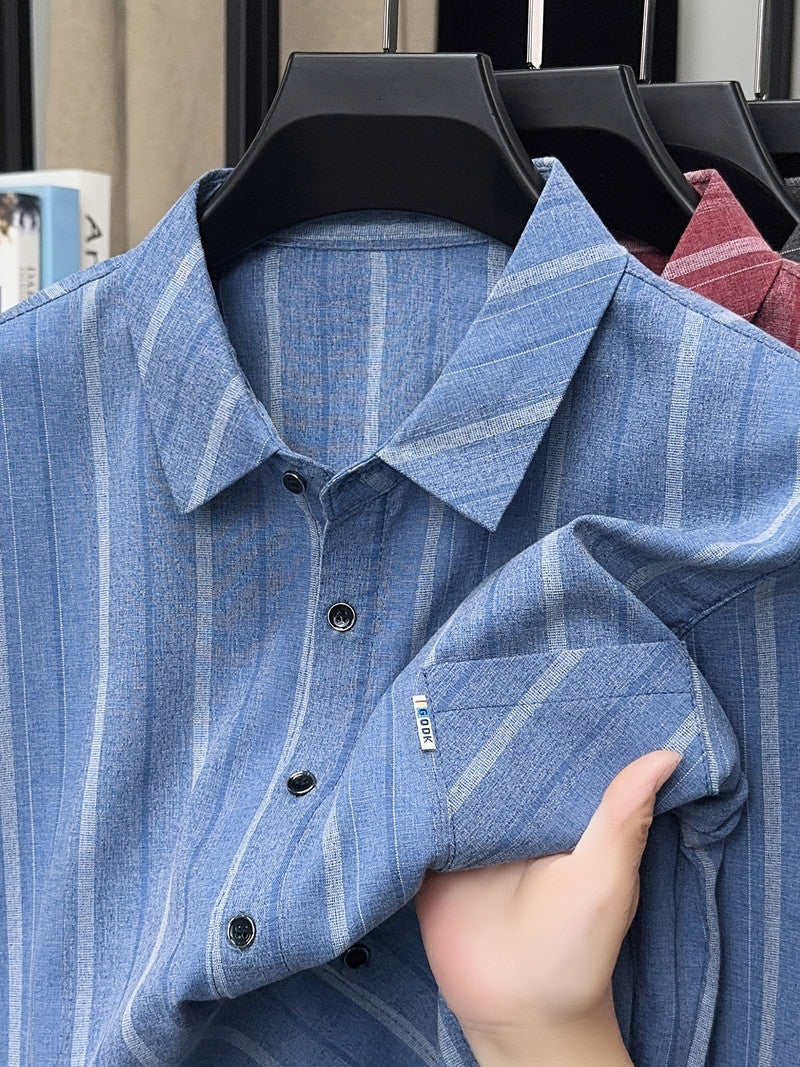 Ocean Blue Vertical Stripe Slim Fit Shirt