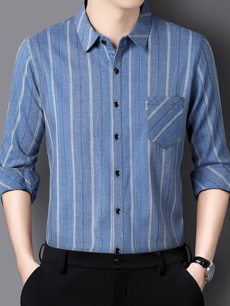 Ocean Blue Vertical Stripe Slim Fit Shirt