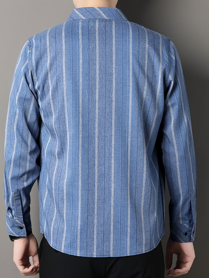 Ocean Blue Vertical Stripe Slim Fit Shirt