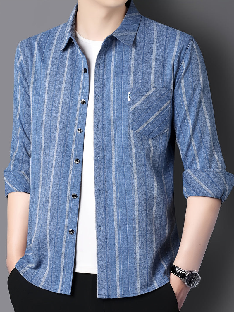 Ocean Blue Vertical Stripe Slim Fit Shirt