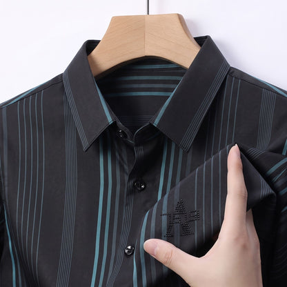Men's Black & Teal Vertical Stripe Stretch Shirt