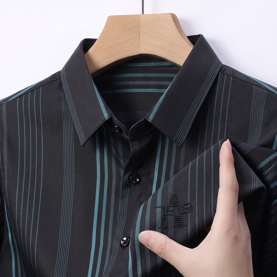 Men's Black & Teal Vertical Stripe Stretch Shirt