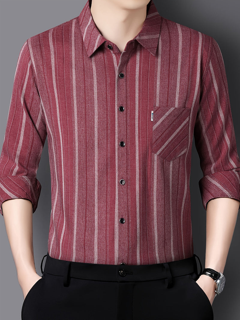 Maroon Heritage Vertical Stripe Slim Fit Shirt