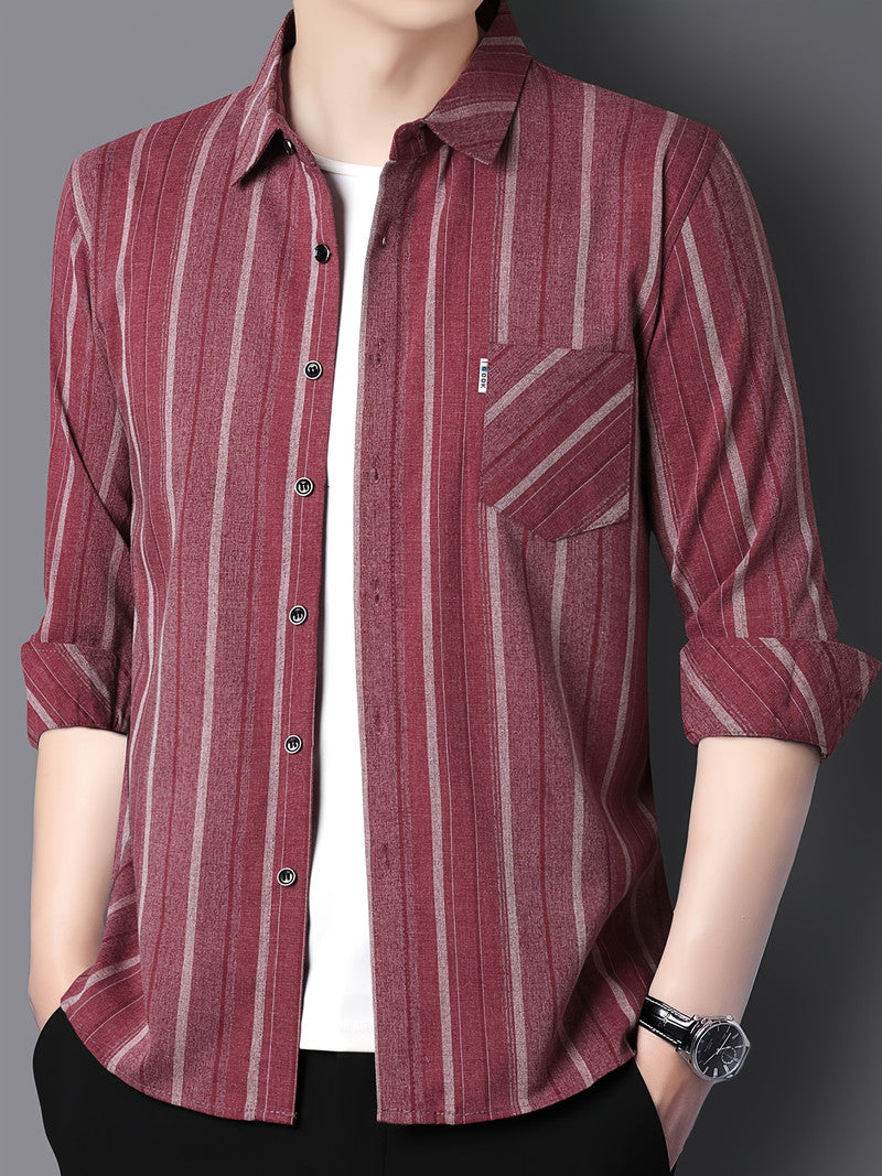 Maroon Heritage Vertical Stripe Slim Fit Shirt