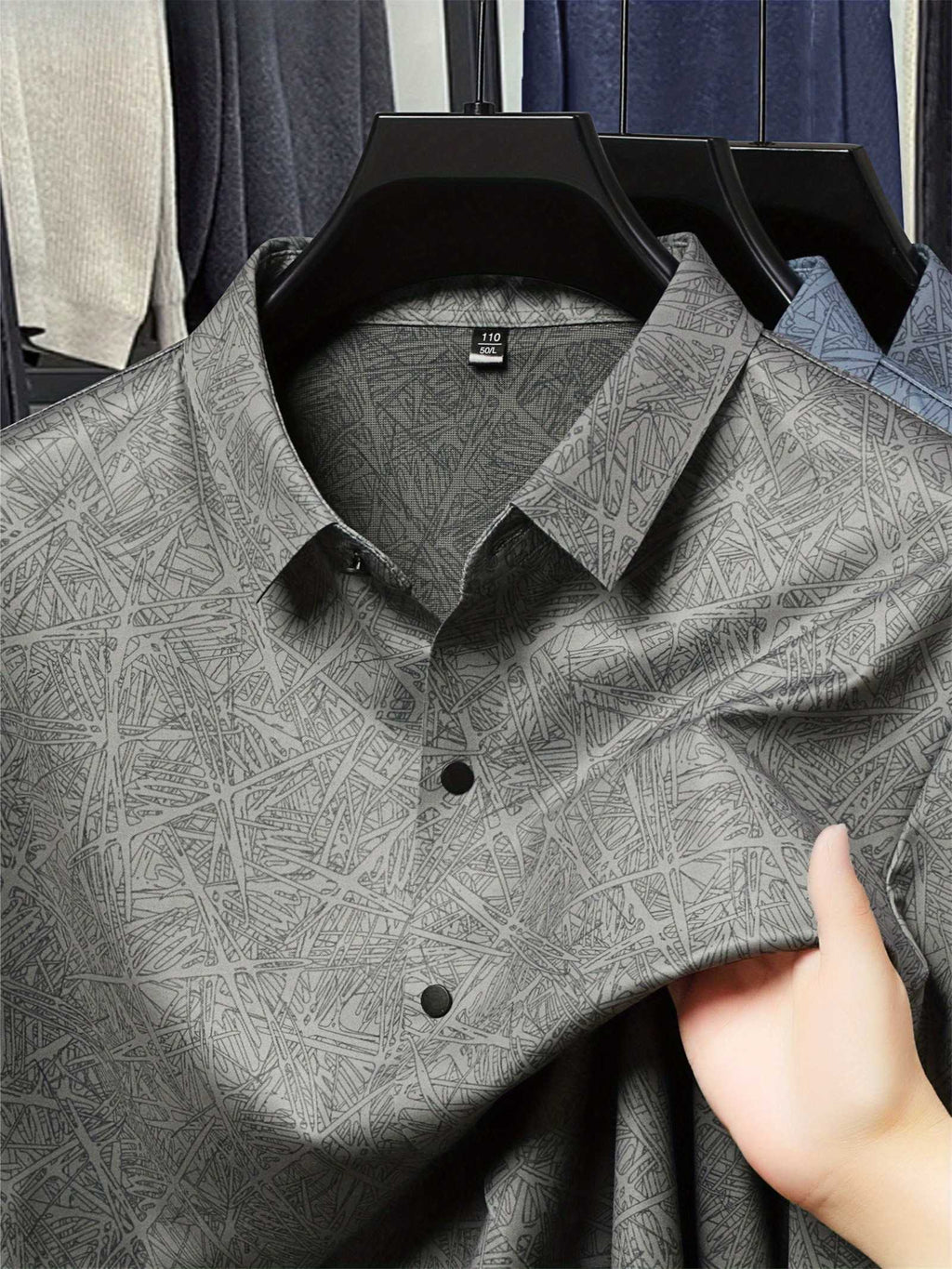 Ash Grey Abstract Print Slim Fit Shirt