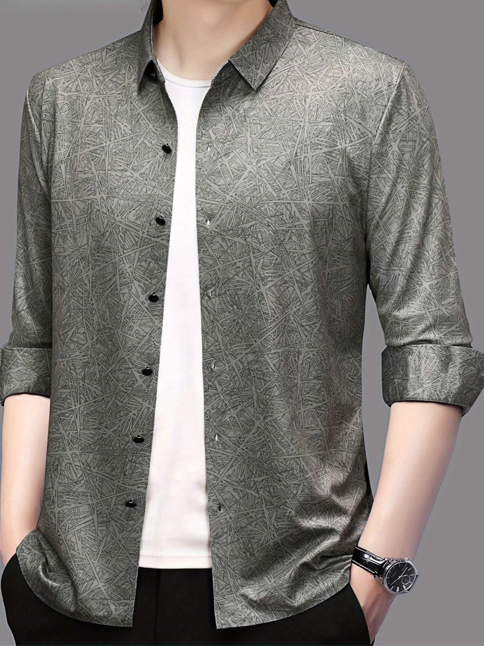 Ash Grey Abstract Print Slim Fit Shirt