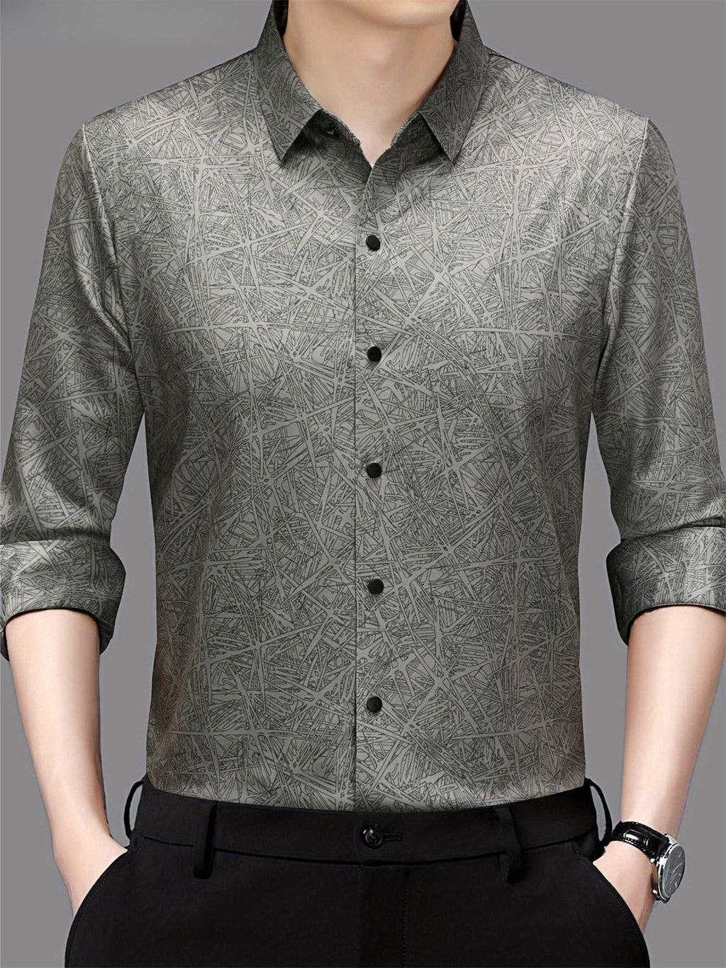 Ash Grey Abstract Print Slim Fit Shirt