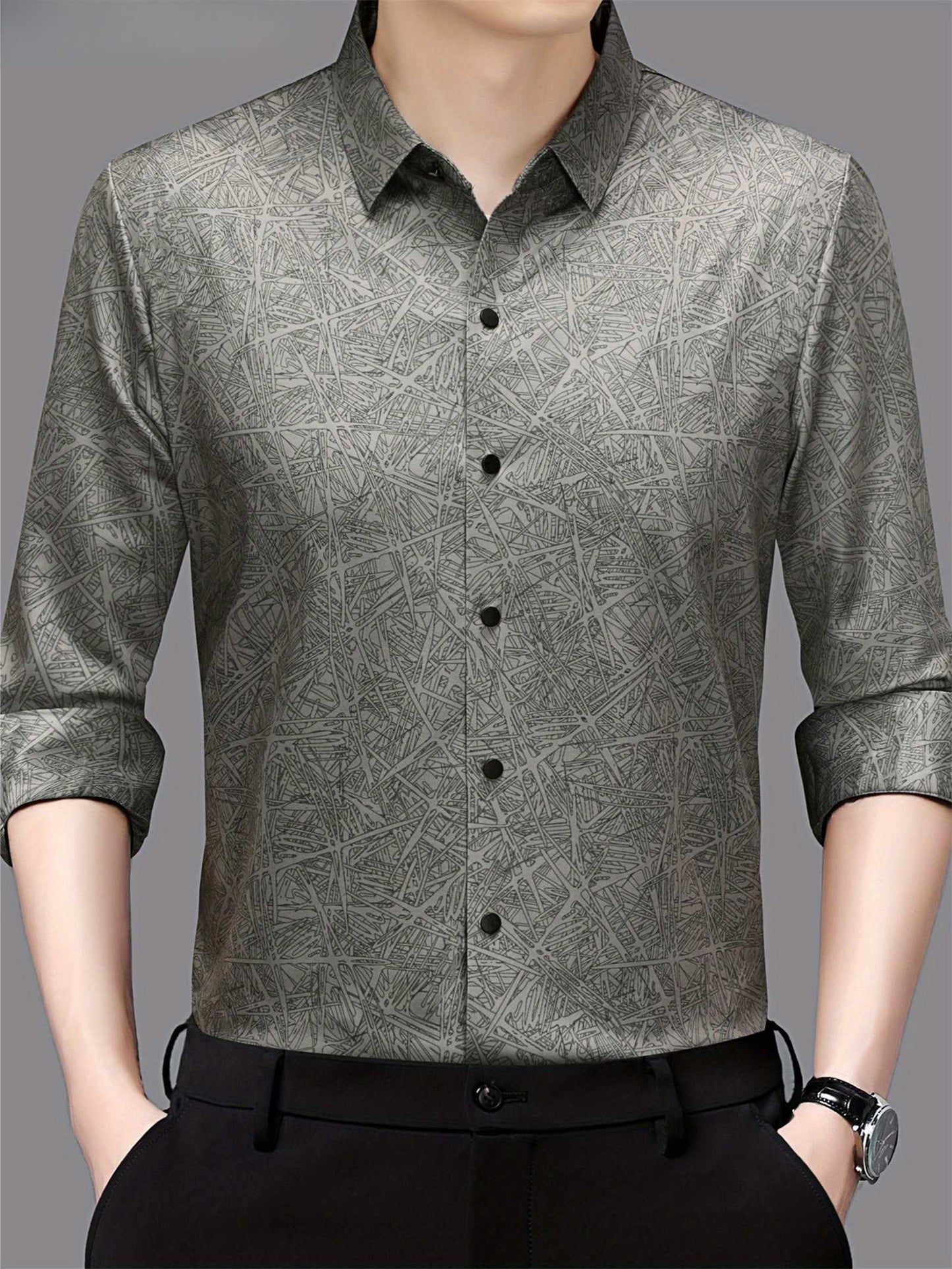 Ash Green Abstract Print Slim Fit Shirt