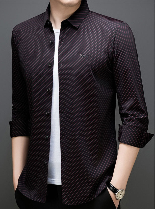 Maroon Pinstripe Regular Fit Office Shirt