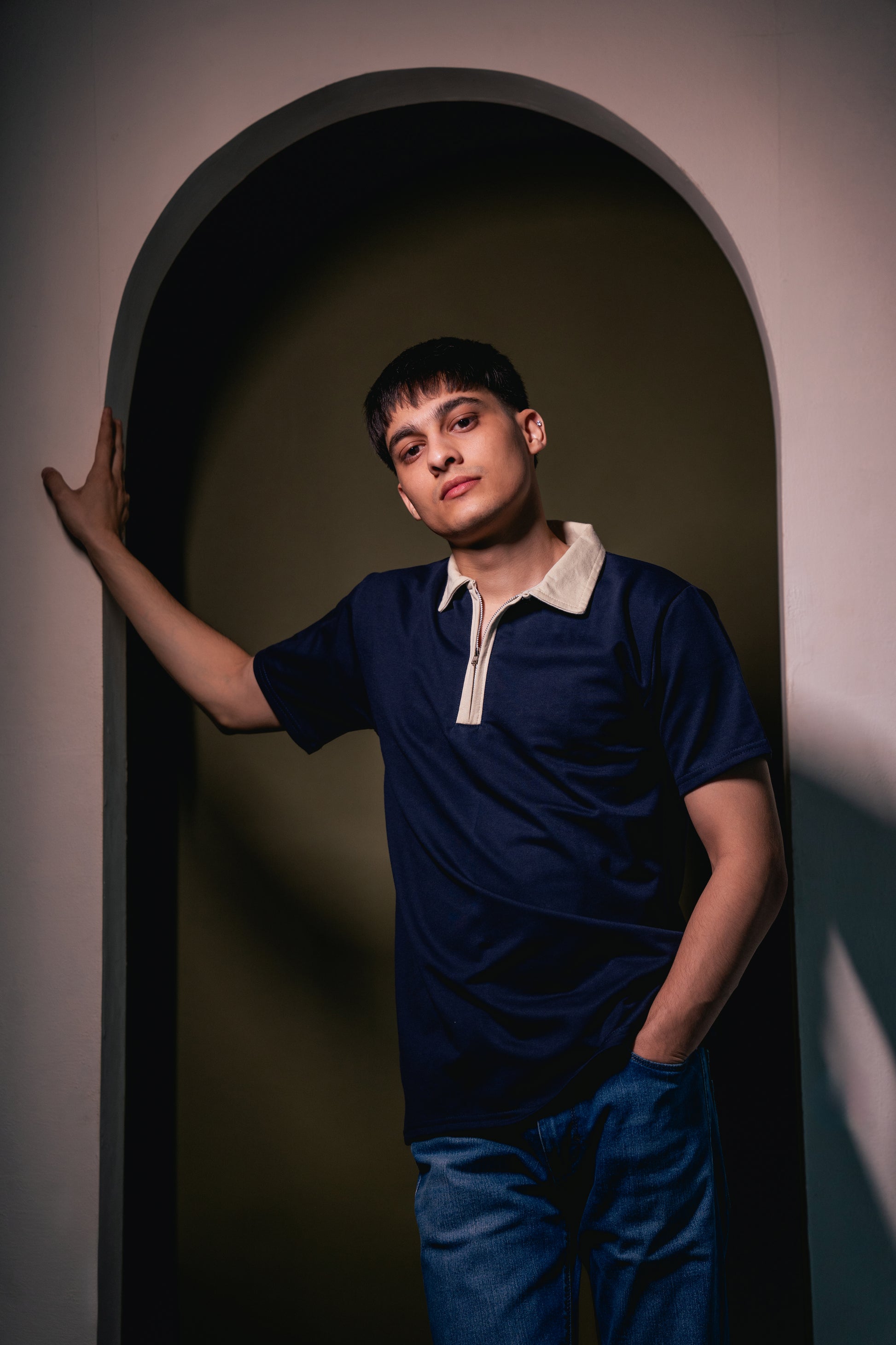 Monarch Zip Polo – Navy Blue T-Shirt