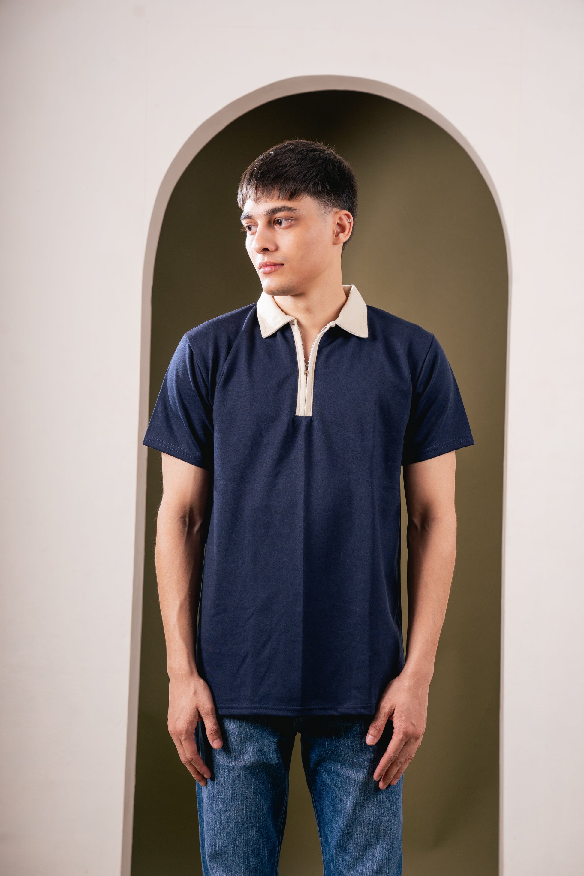 Monarch Zip Polo – Navy Blue T-Shirt