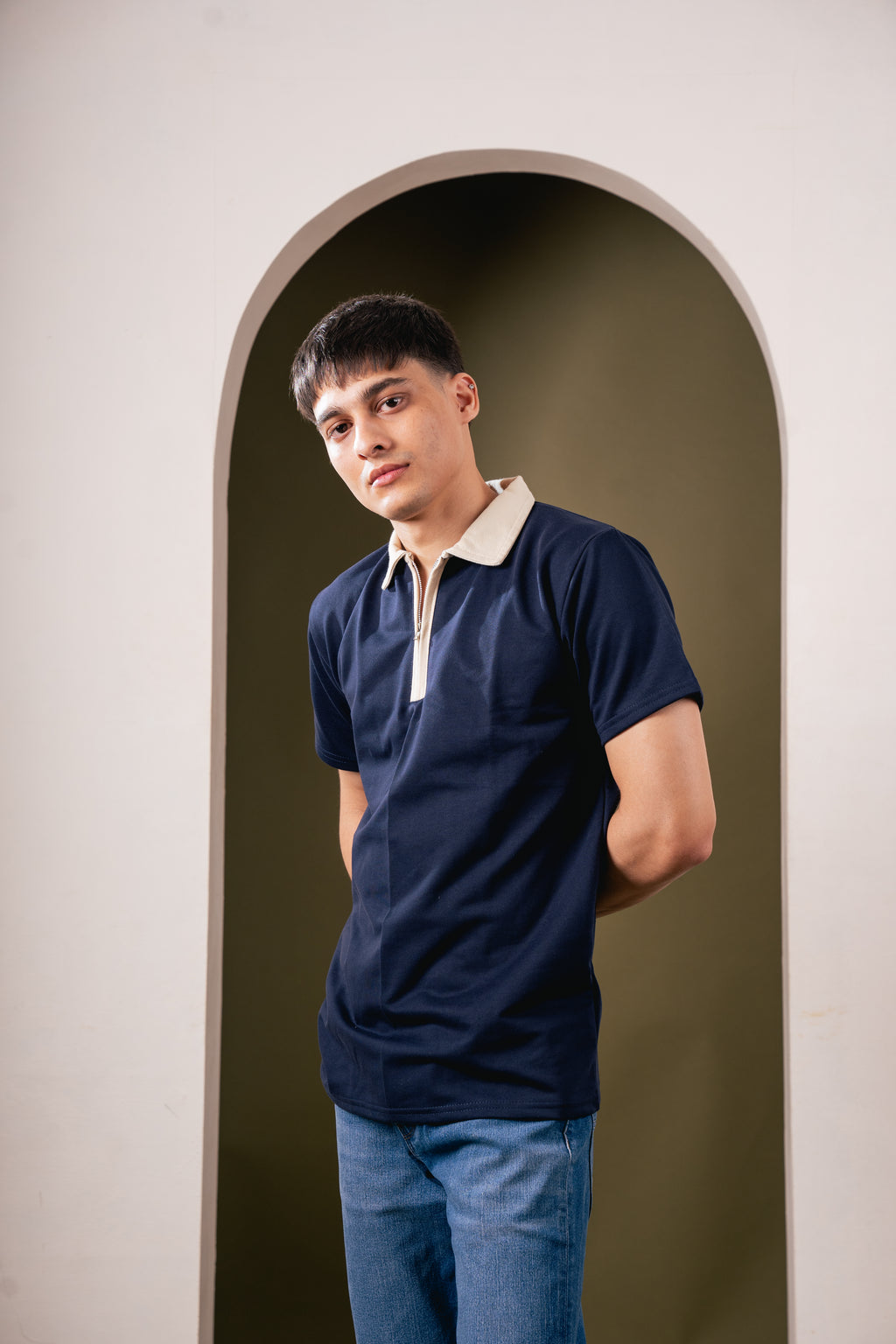 Monarch Zip Polo – Navy Blue T-Shirt