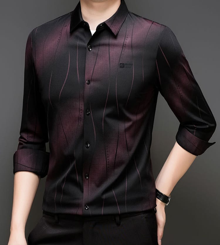 Black Wine Stripe Office Wear Shirt