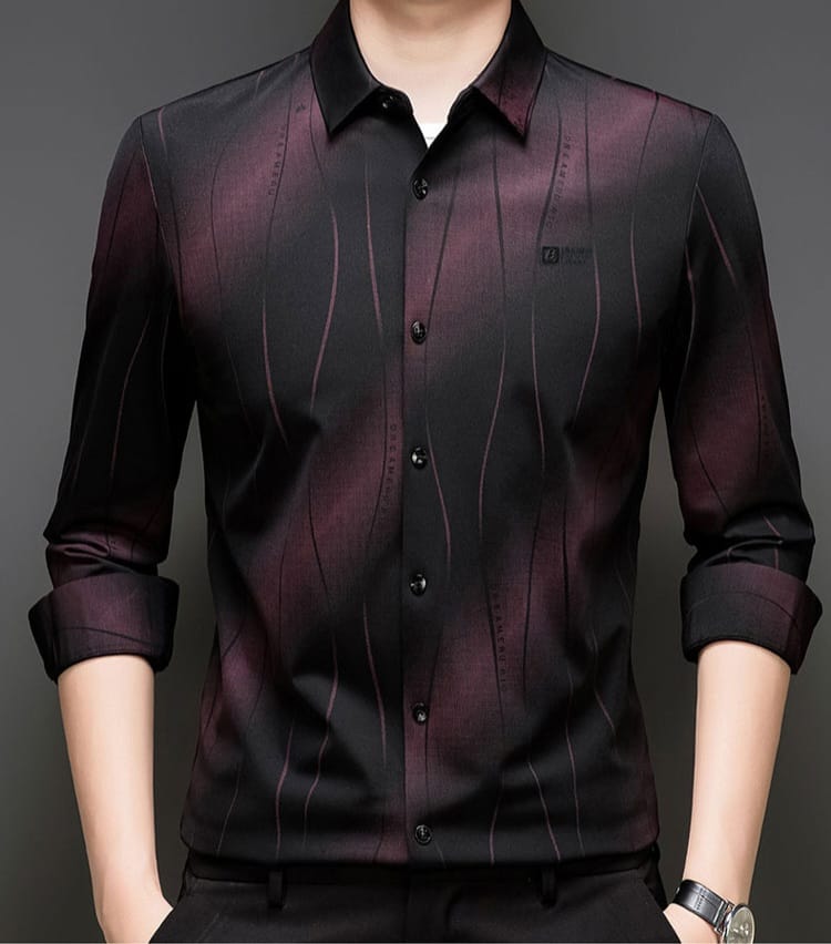 Black Wine Stripe Office Wear Shirt