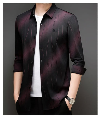 Black Wine Stripe Office Wear Shirt