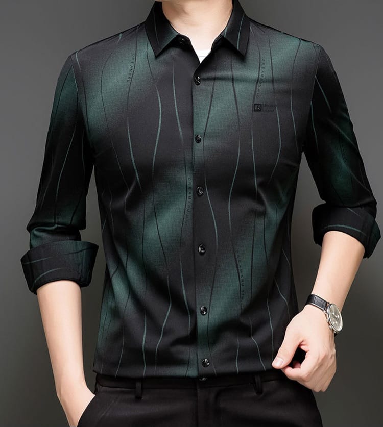 Black Greenly Stripe Office Wear Shirt