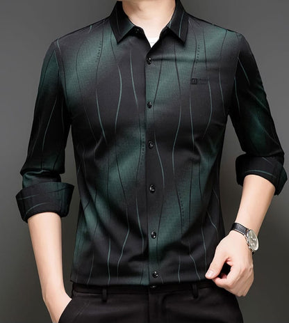 Black Greenly Stripe Office Wear Shirt