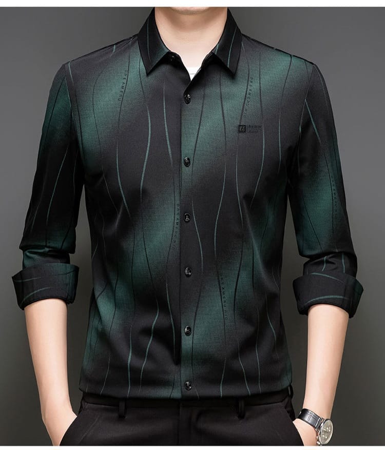 Black Greenly Stripe Office Wear Shirt