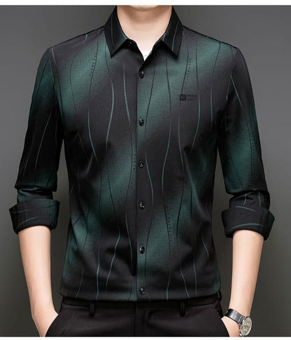 Black Greenly Stripe Office Wear Shirt