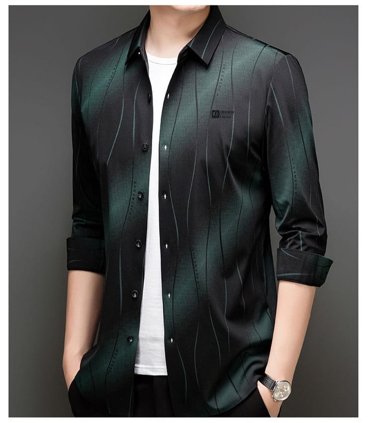 Black Greenly Stripe Office Wear Shirt