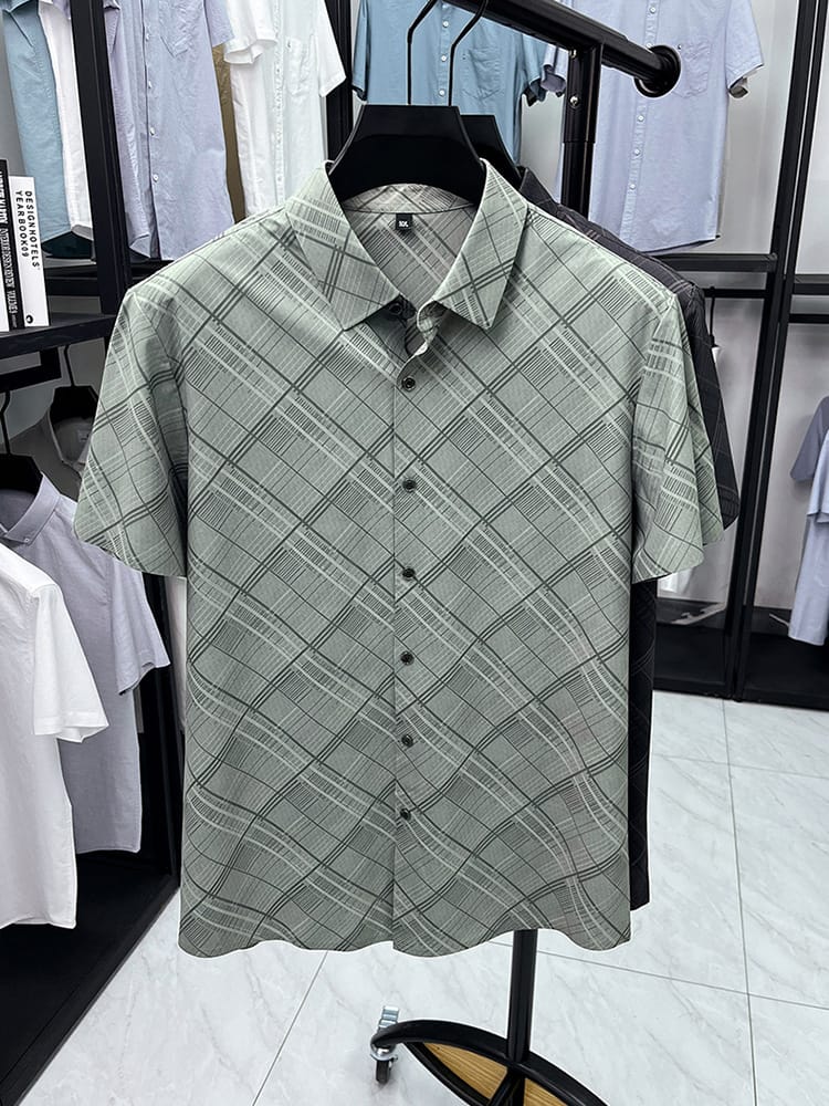 Sage Green Linear Texture Regular Fit Office Wear Shirt