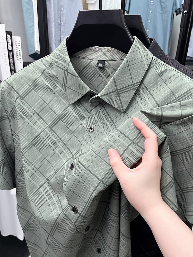 Sage Green Linear Texture Regular Fit Office Wear Shirt